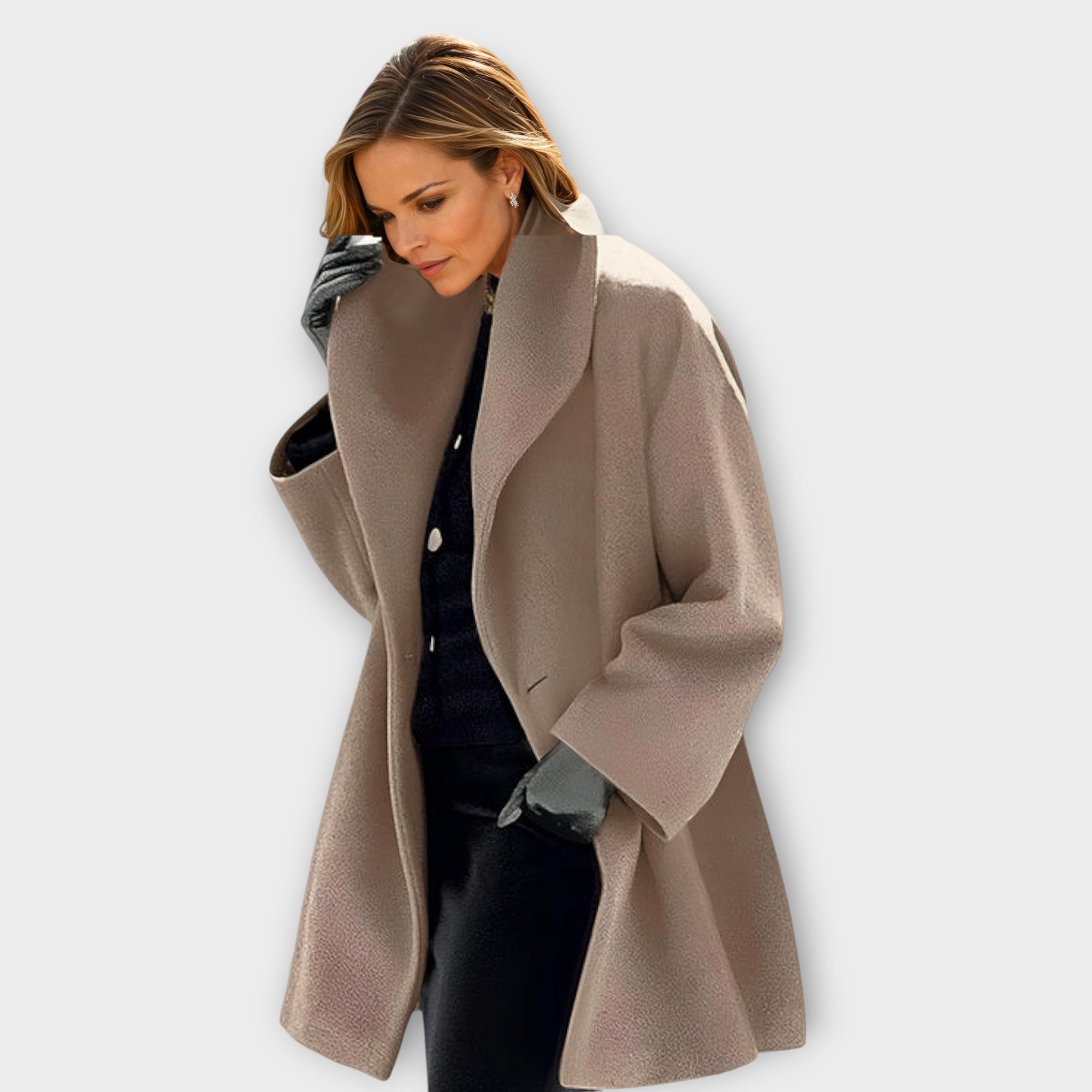 Manteau oversize col châle mi-long kaki pour femme