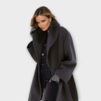 Manteau oversize col châle mi-long noir pour femme