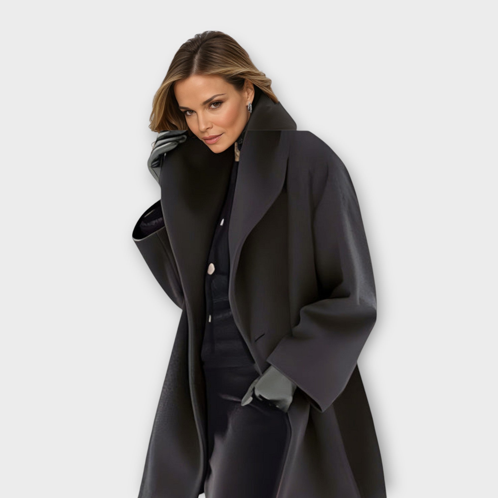 Manteau oversize col châle mi-long noir pour femme
