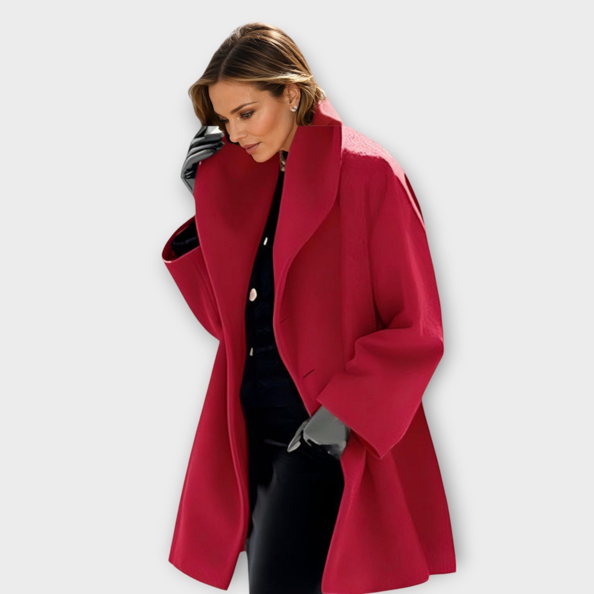 Manteau oversize col châle mi-long rouge pour femme