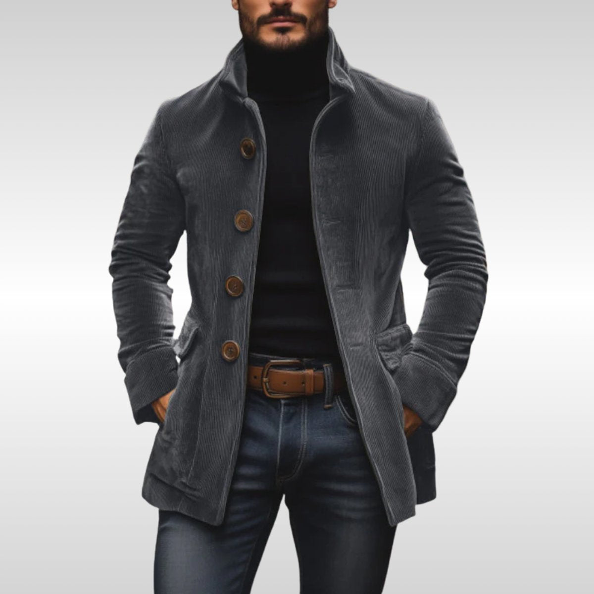 Manteau col montant boutonné coupe ajustée gris pour homme
