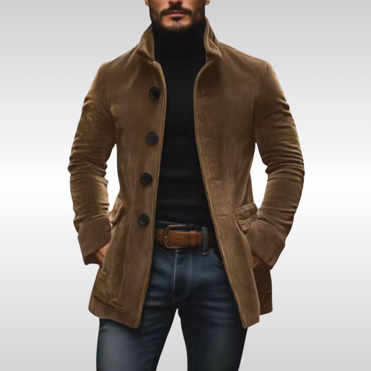 Manteau col montant boutonné coupe ajustée marron clair pour homme