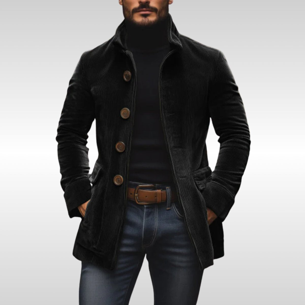 Manteau col montant boutonné coupe ajustée noir pour homme