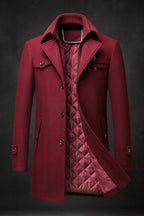 Manteau col montant doublure matelassée boutonné bordeaux pour homme