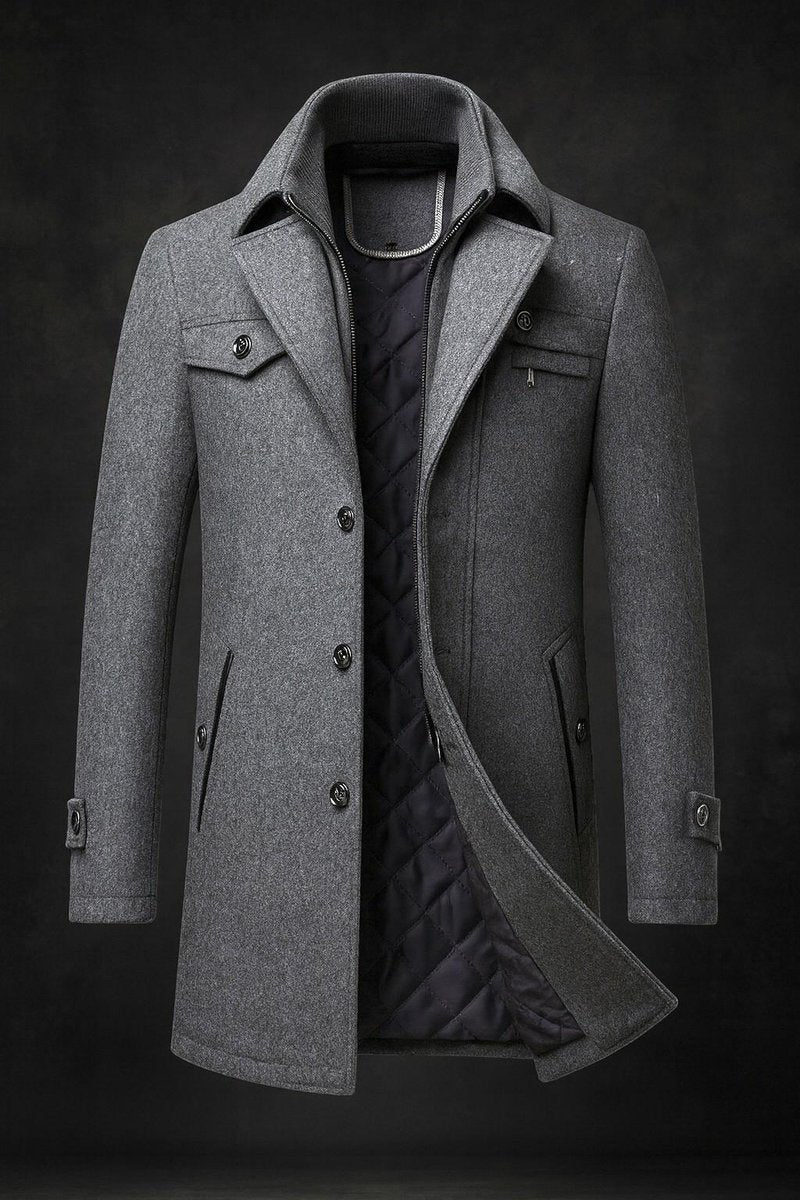 Manteau col montant doublure matelassée boutonné gris pour homme