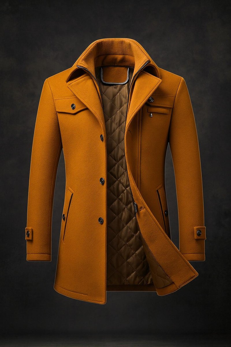 Manteau col montant doublure matelassée boutonné marron pour homme