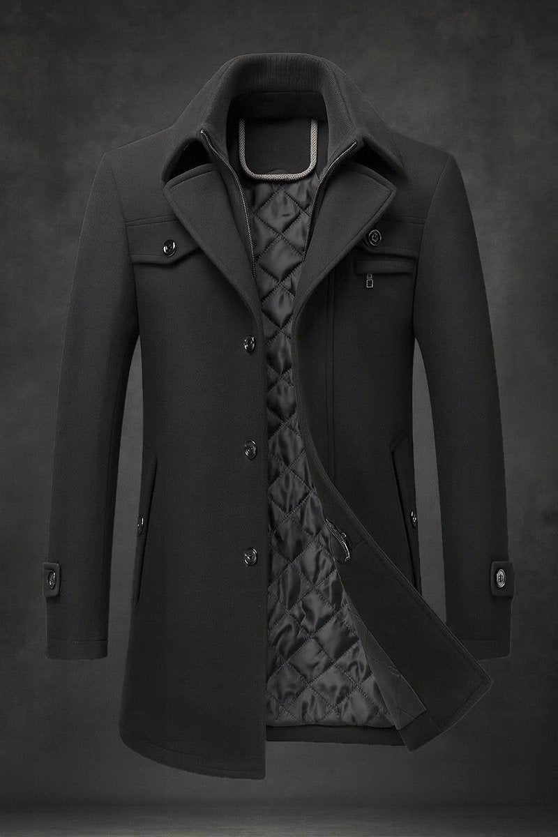 Manteau col montant doublure matelassée boutonné noir pour homme