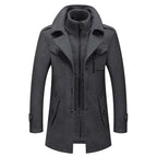 Manteau double couche col montant poches boutonnées gris pour homme