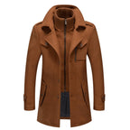 Manteau double couche col montant poches boutonnées marron pour homme