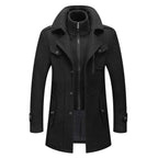Manteau double couche col montant poches boutonnées noir pour homme