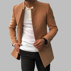 Manteau droit col tailleur ouvert camel pour homme