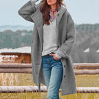 Manteau long à capuche texture bouclée gris pour femme