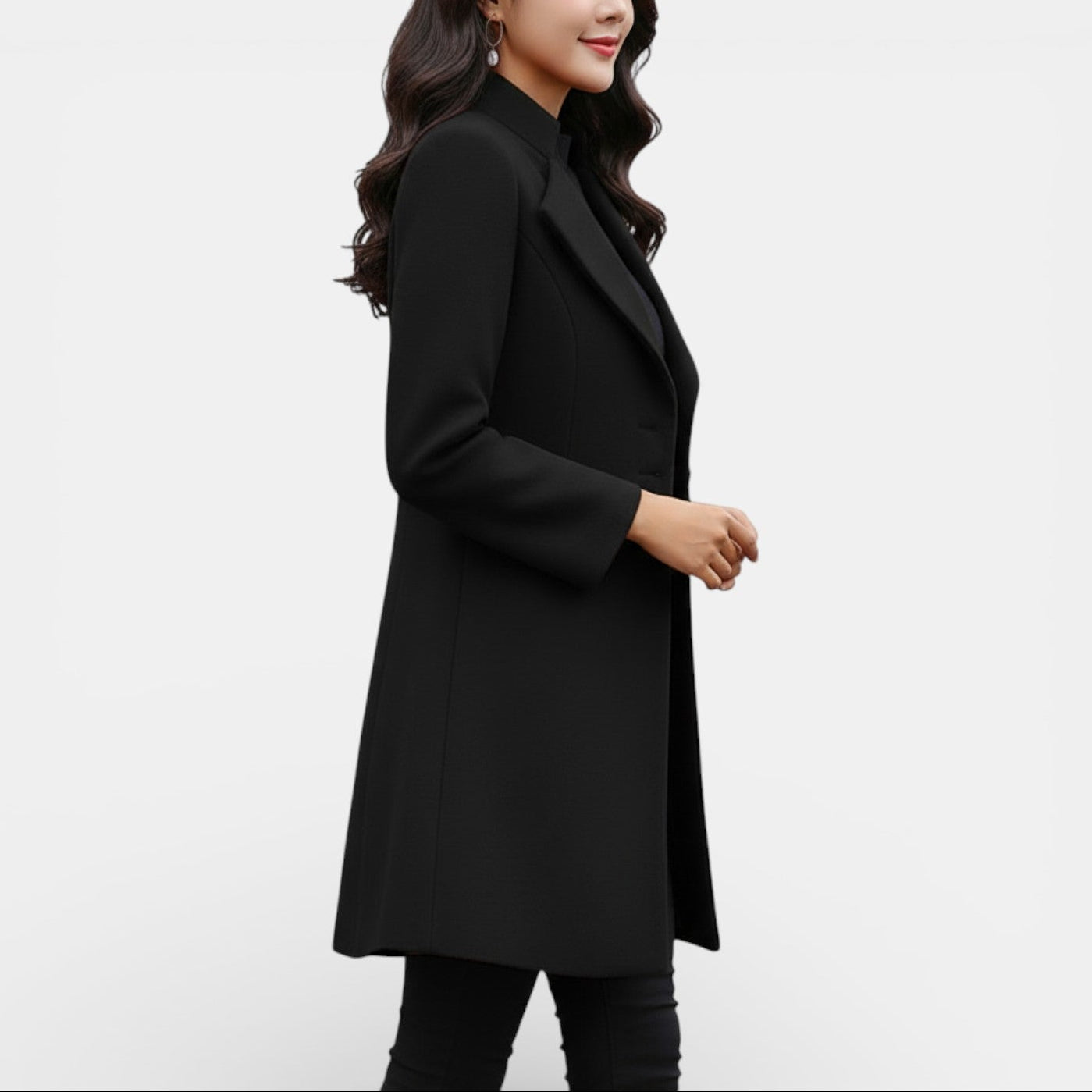 Manteau long ajusté à col châle pour femme