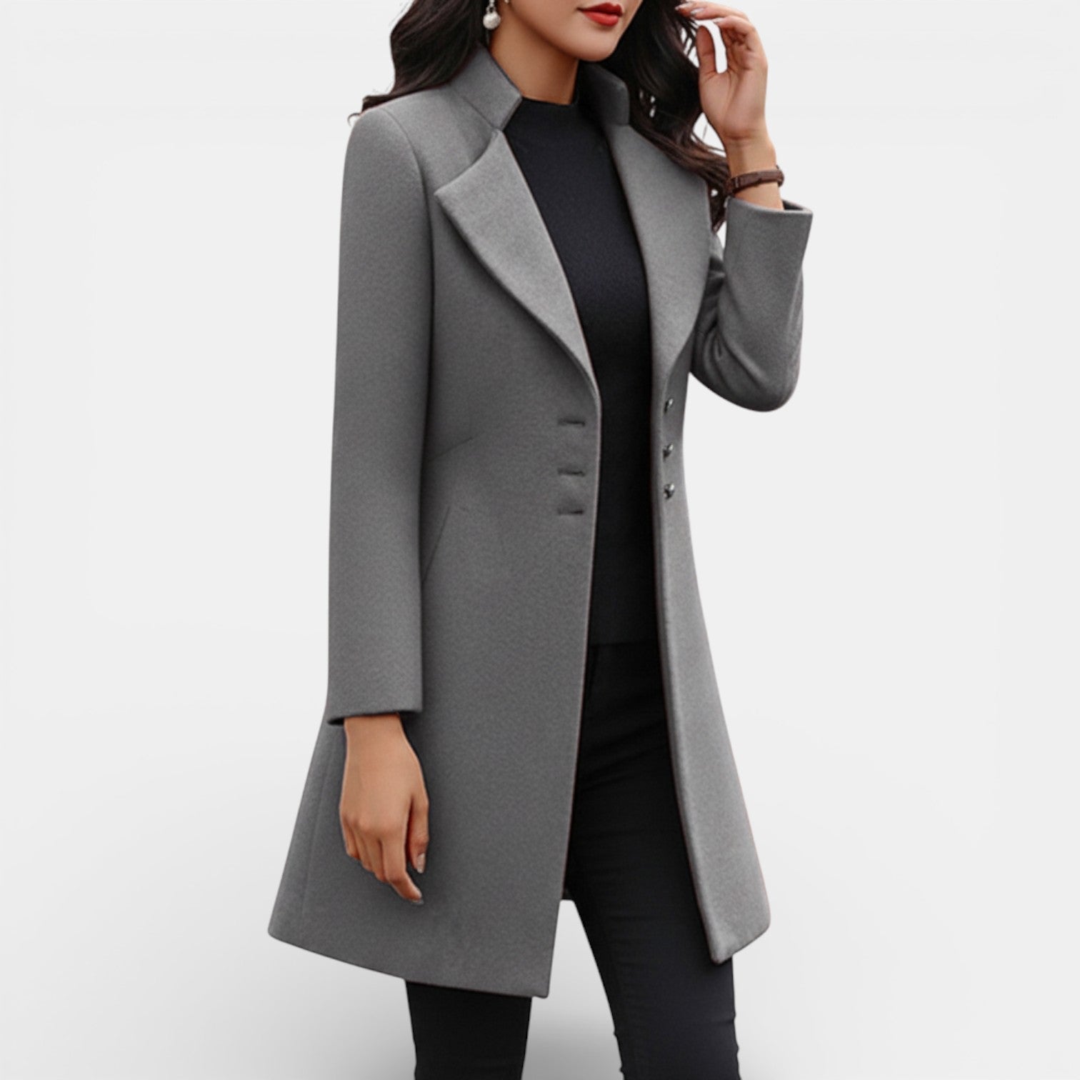Manteau long ajusté à col châle pour femme – vue 2