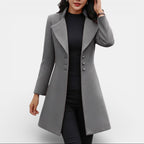 Manteau long ajusté à col châle gris pour femme