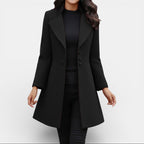 Manteau long ajusté à col châle noir pour femme