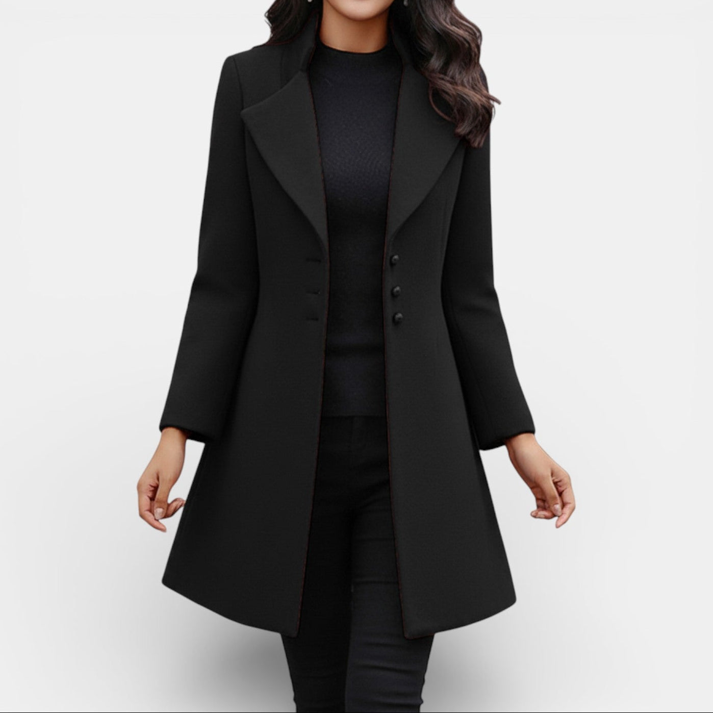 Manteau long ajusté à col châle noir pour femme