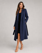 Manteau long ceinturé à revers structurés pour femme
