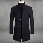 Manteau long col montant coupe ajustée bleu marine pour homme
