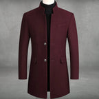 Manteau long col montant coupe ajustée bordeaux pour homme