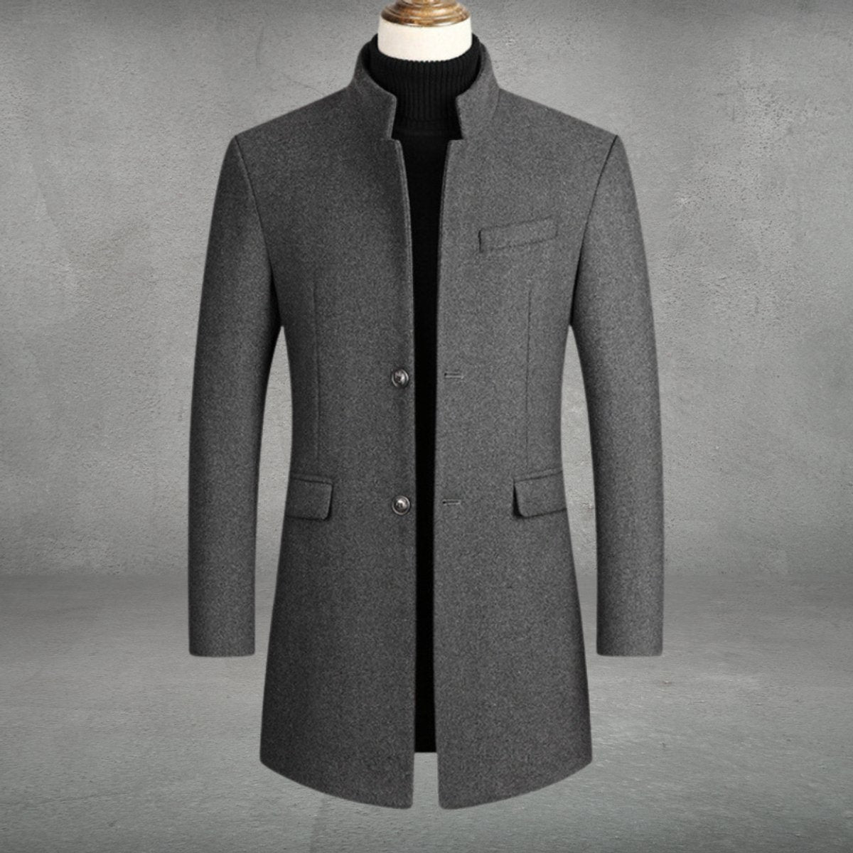 Manteau long col montant coupe ajustée gris pour homme