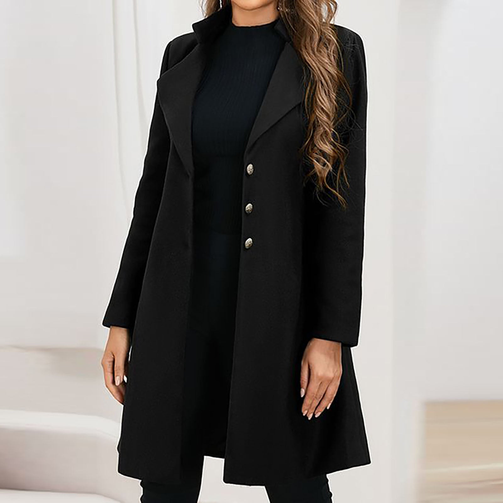 Manteau long col tailleur à boutons pour femme – vue 2