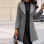 Manteau long col tailleur à boutons gris pour femme