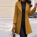 Manteau long col tailleur à boutons jaune pour femme