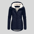 Manteau long imperméable à capuchon doublé bleu marine pour femme