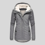 Manteau long imperméable à capuchon doublé gris pour femme
