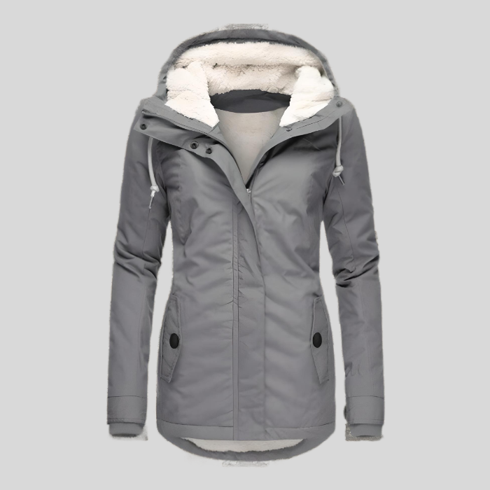 Manteau long imperméable à capuchon doublé gris pour femme