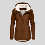 Manteau long imperméable à capuchon doublé kaki pour femme