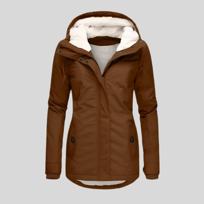 Manteau long imperméable à capuchon doublé kaki pour femme