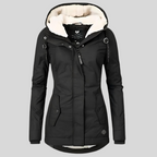 Manteau long imperméable à capuchon doublé noir pour femme