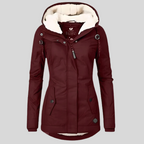 Manteau long imperméable à capuchon doublé rouge pour femme