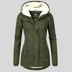 Manteau long imperméable à capuchon doublé vert pour femme