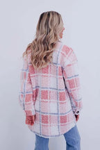 Manteau sherpa à carreaux pastel boutonné pour femme