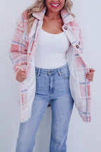 Manteau sherpa à carreaux pastel boutonné pour femme – vue 2