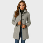 Manteau structuré col montant à boutons gris pour femme