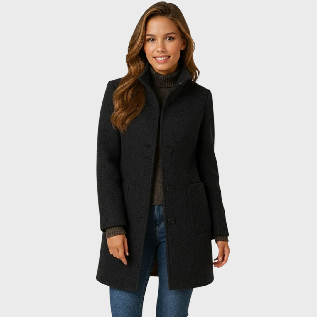Manteau structuré col montant à boutons noir pour femme