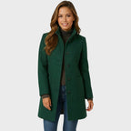 Manteau structuré col montant à boutons vert foncé pour femme