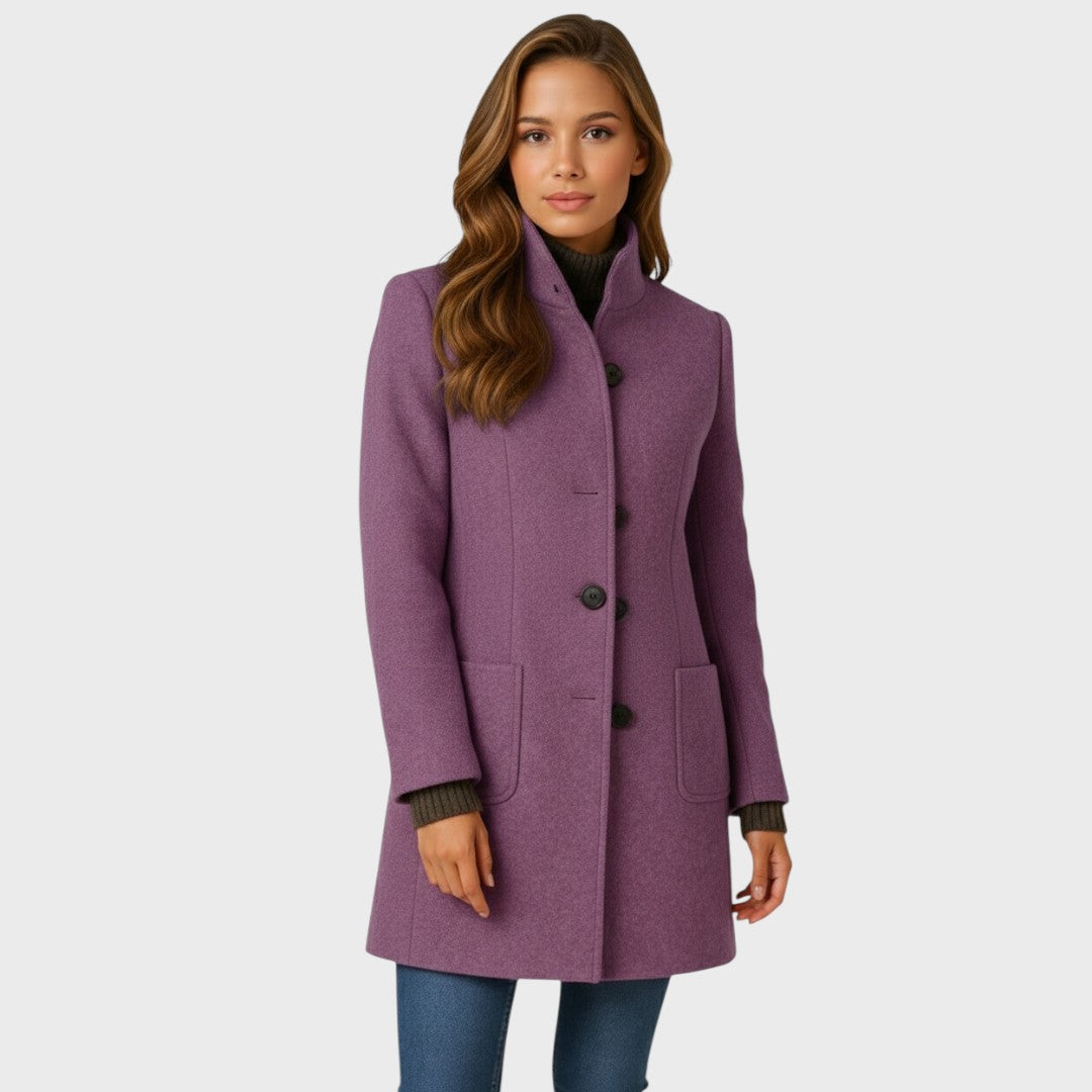 Manteau structuré col montant à boutons violet pour femme