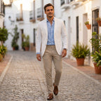 Blazer lin détail col cranté et boutons