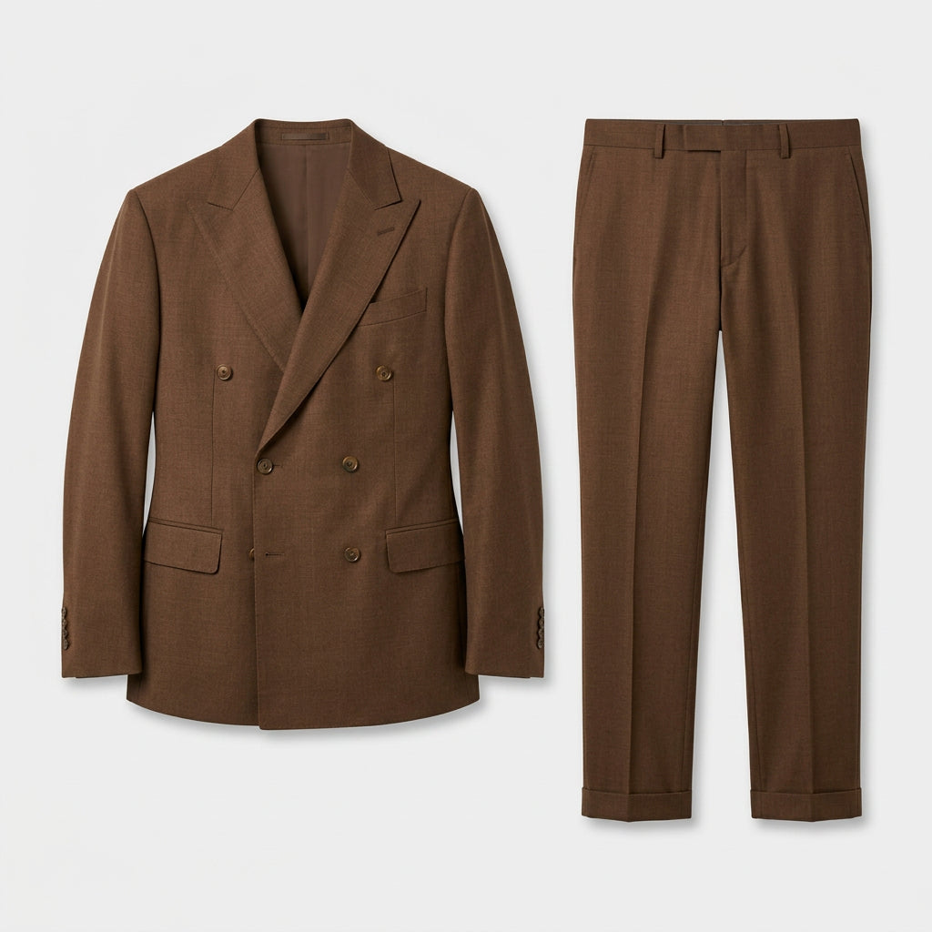 Homme de dos portant le costume croisé marron