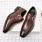 Richelieu monk-strap en cuir poli noir, vue de profil