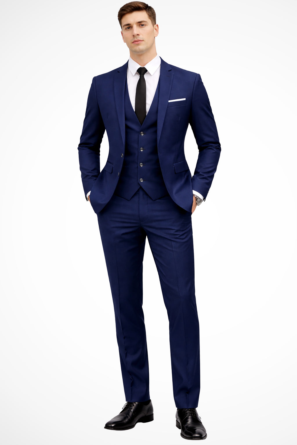 Costume 3 pièces slim bleu marine complet, vue de face