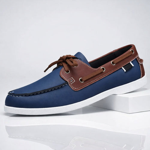 Chaussures bateau homme éco-cuir marine vue de trois-quarts