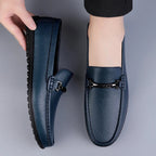 Mocassin homme bleu marine vu de profil gauche