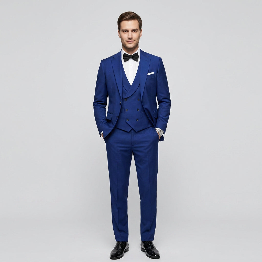 Costume trois pièces bleu roi complet vue de face