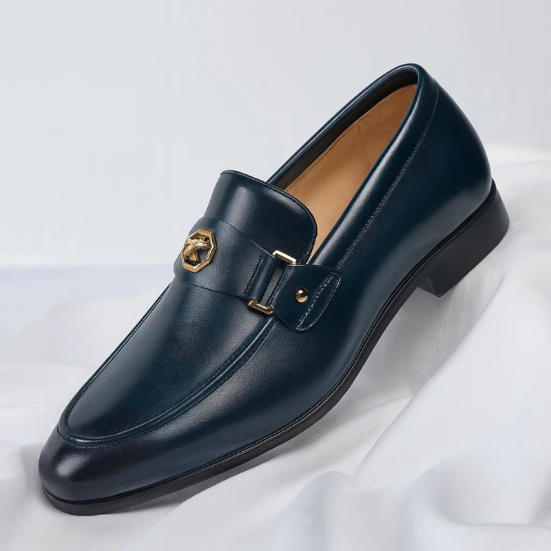 Mocassins à boucle détail métallique doré bleu marine pour homme